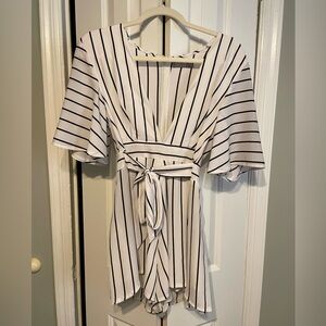 Striped Plunge Neck Romper